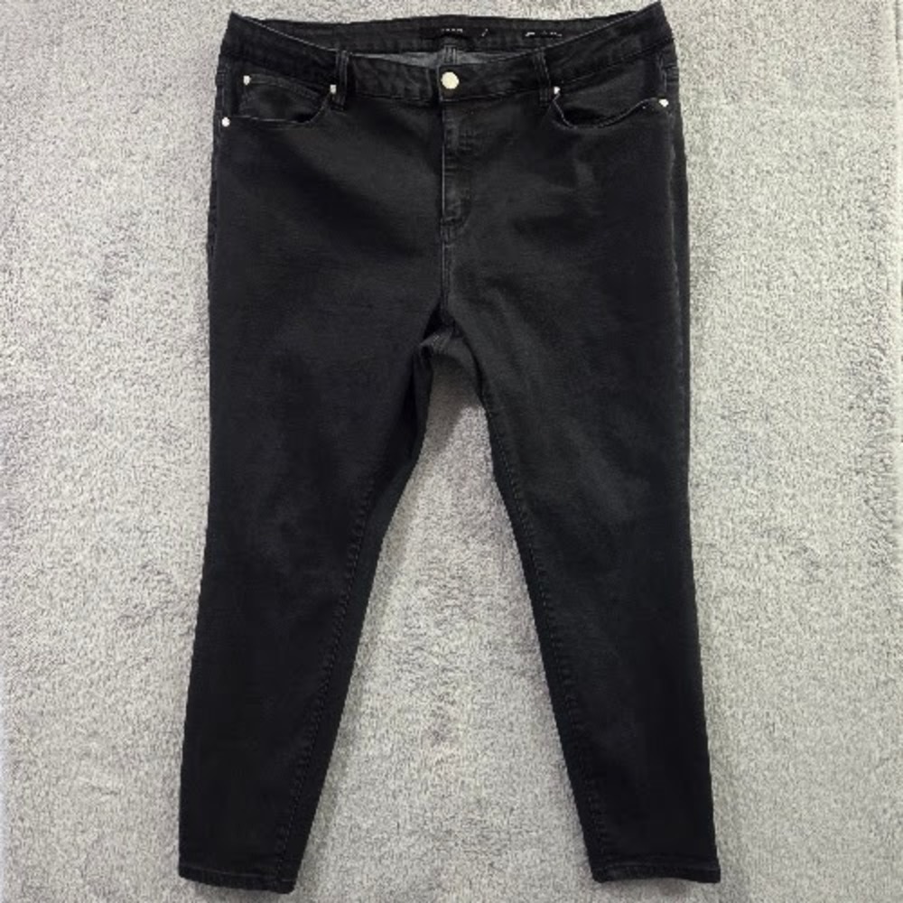 Tahari Kelly Skinny Jeans Women's 22W Black Washed Faded Denim Stretch Mid Rise